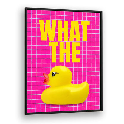 Bright pink poster featuring a rubber duck and bold text, perfect for adding humor with WHAT THE DUCK, QUOTES.