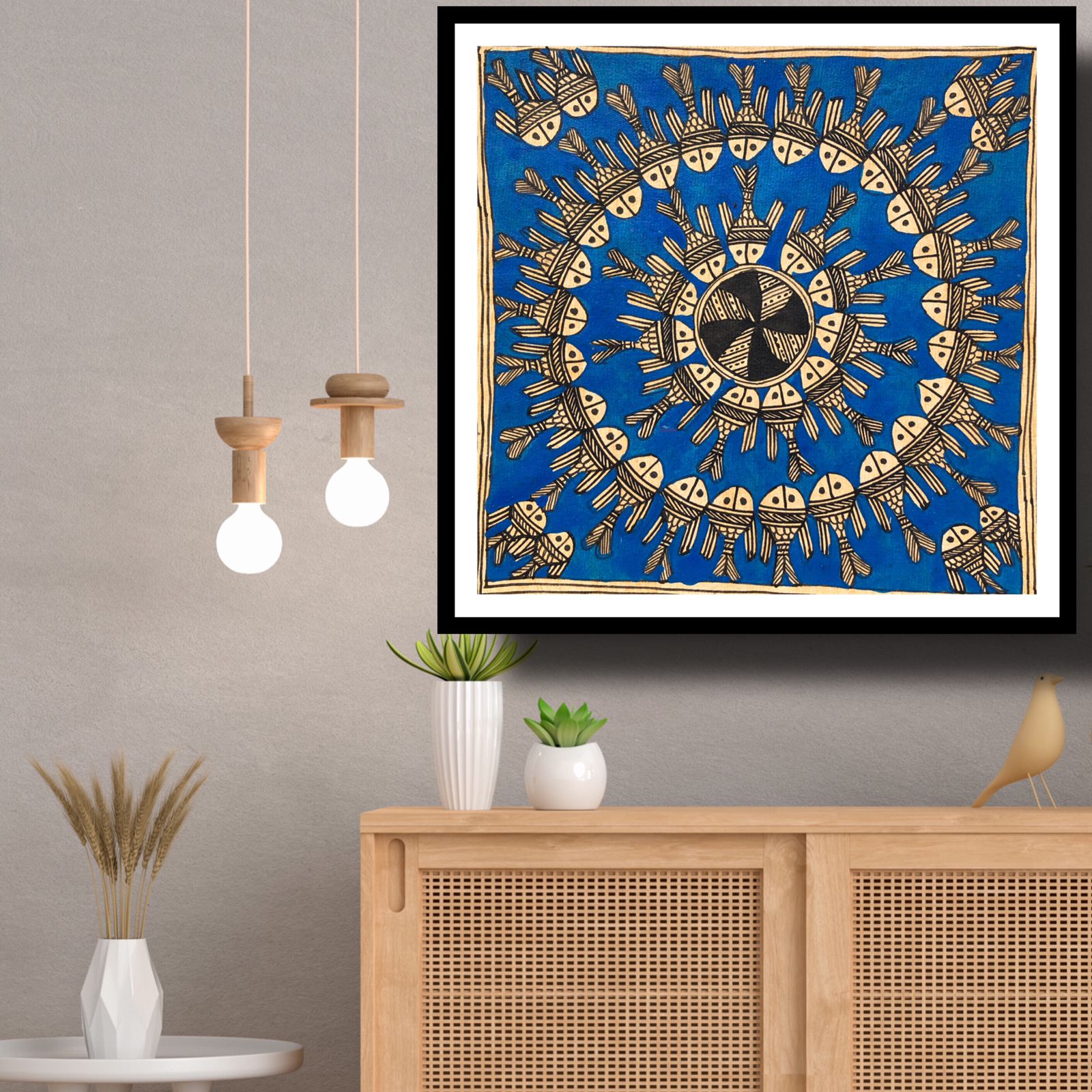 Madhubani Fishes Painting Blue, Madhubani Art