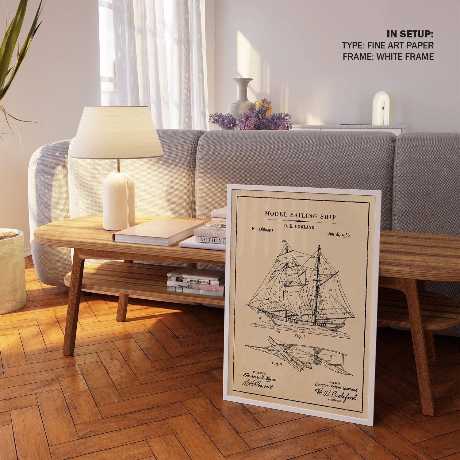 Sailing Ship Model, Blueprint Patent Art