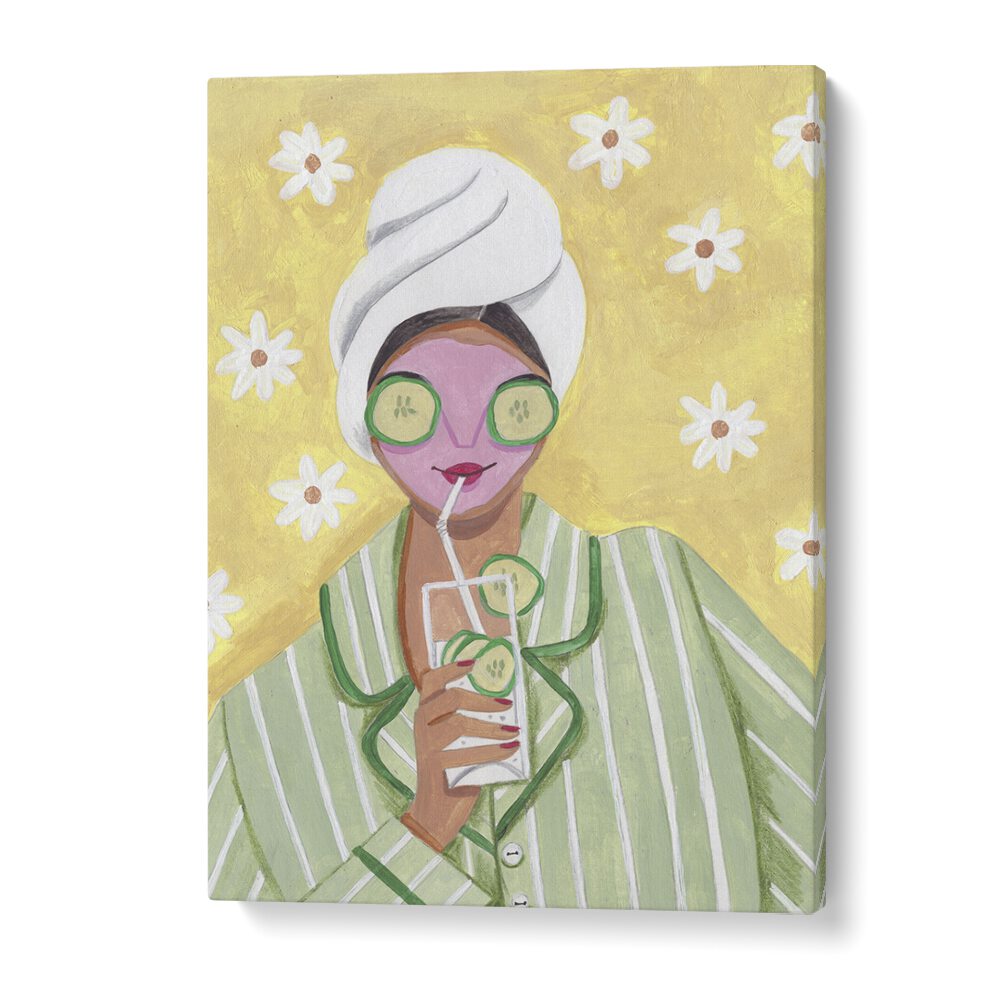 Enjoy RELAX TIME, PORTRAITS with Caroline Bonne Muller's serene artwork, showcasing a woman in cozy relaxation.