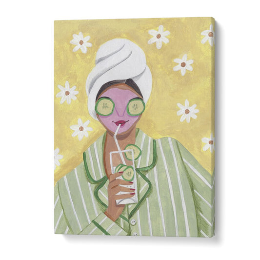 Enjoy RELAX TIME, PORTRAITS with Caroline Bonne Muller's serene artwork, showcasing a woman in cozy relaxation.