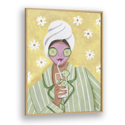 A serene woman enjoying a drink, embodying relaxation in "RELAX TIME, PORTRAITS" by Caroline Bonne Muller.