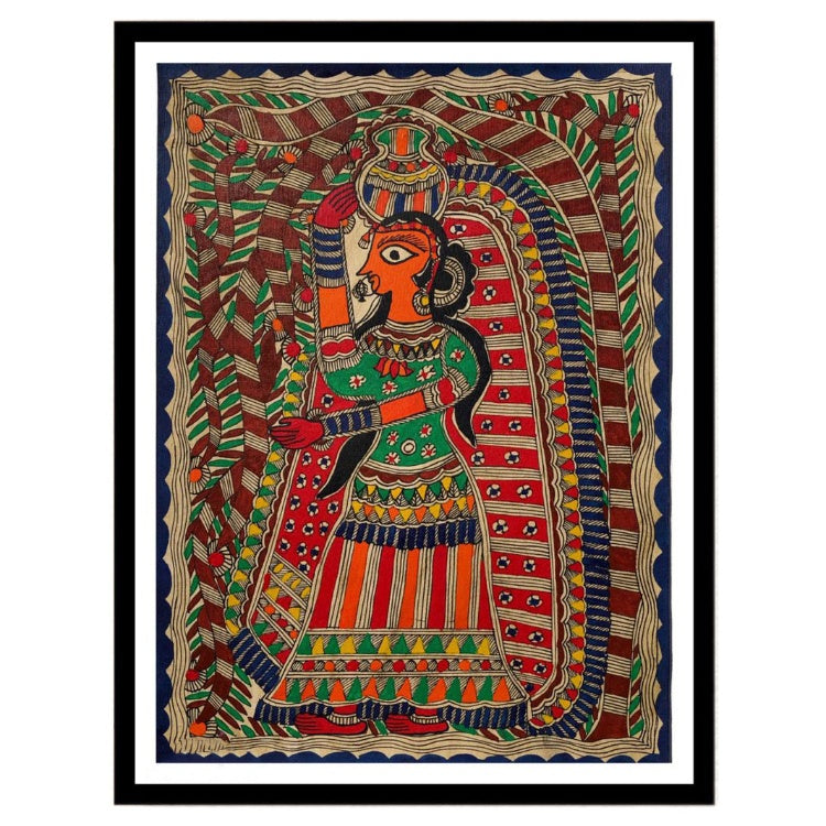 Beautiful Woman Madhubani Painting, Framed Art