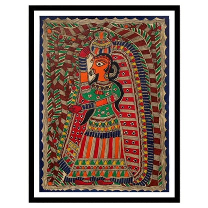 Beautiful Woman Madhubani Painting, Framed Art