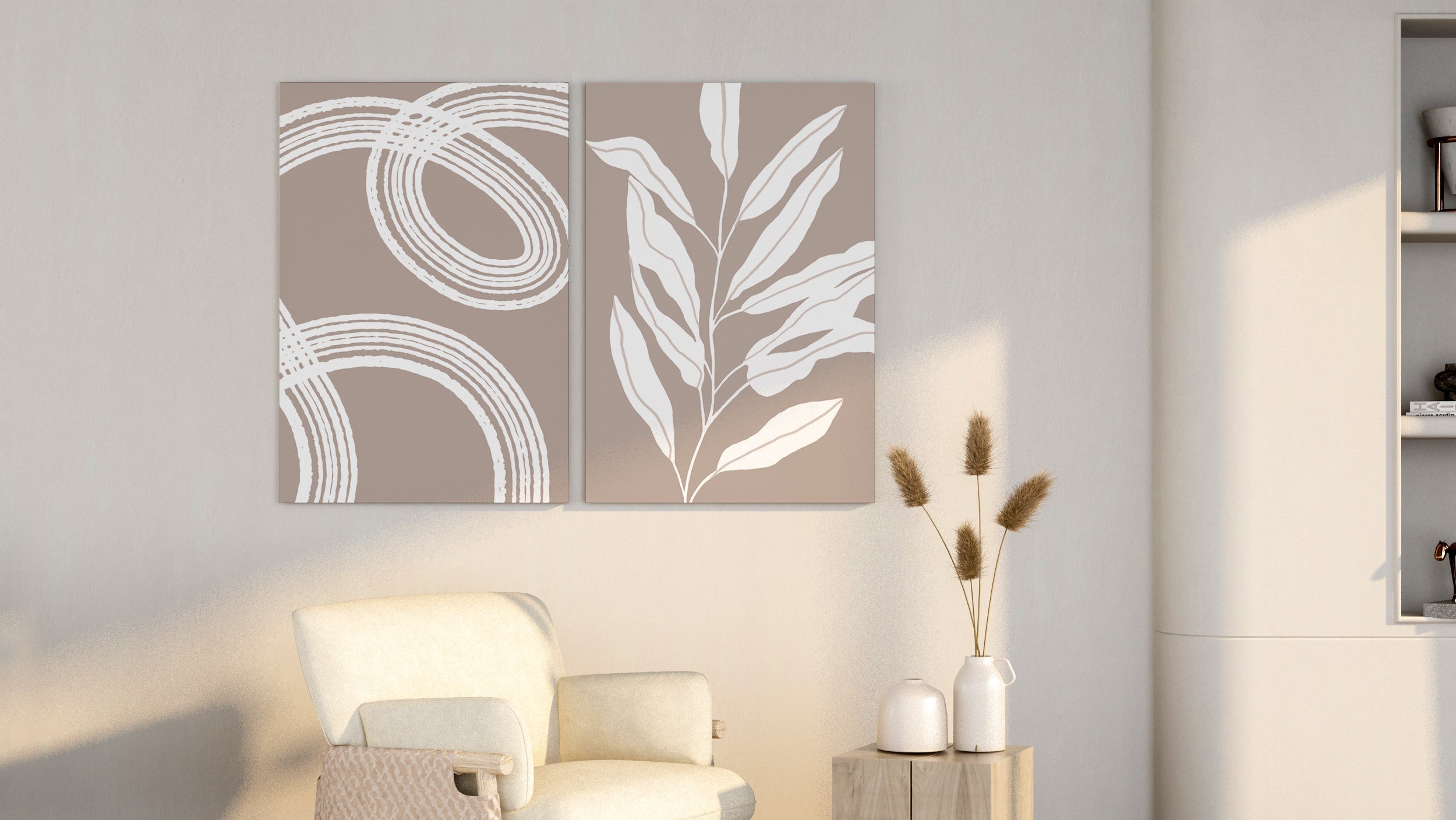 Beige Neutral Minimal Abstract Line Art Duo – Wall Art Set of 2