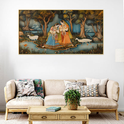 Beautiful Women in the Enchanted Forest Canvas Floating Framed Wall Painting