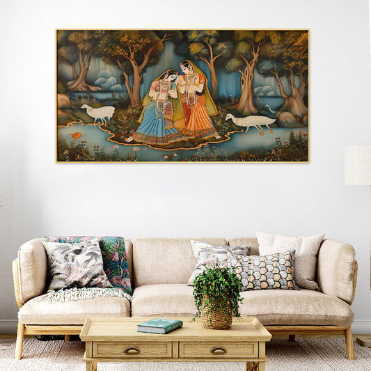 Beautiful Women in the Enchanted Forest Canvas Floating Framed Wall Painting