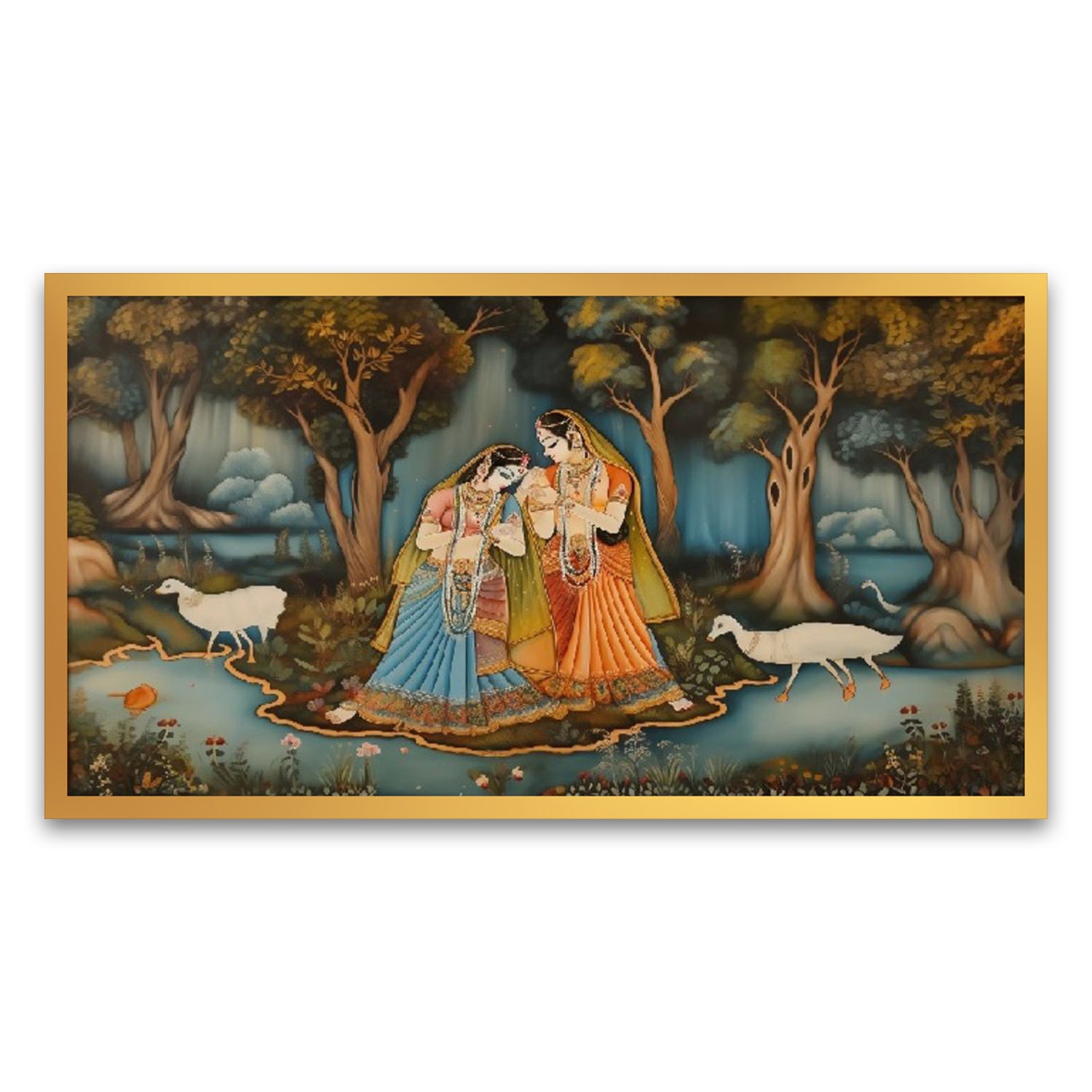 Beautiful Women in the Enchanted Forest Canvas Floating Framed Wall Painting