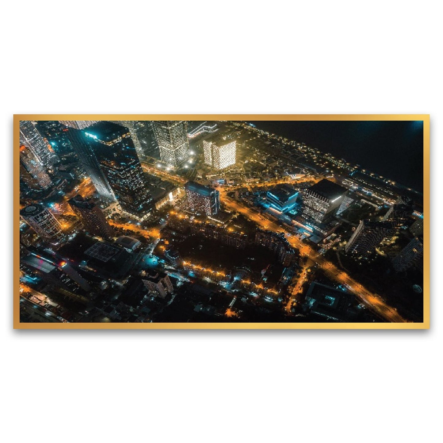 Beautiful City View of Night Floating Frame Canvas Wall Painting