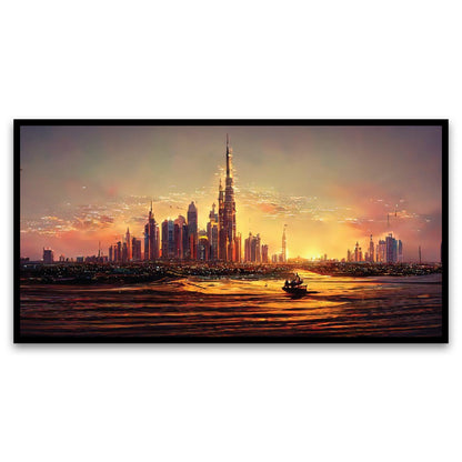 Dubai Amazing City Center Skyline with Luxury Skyscrapers Floating Frame Landscape Canvas Wall Painting