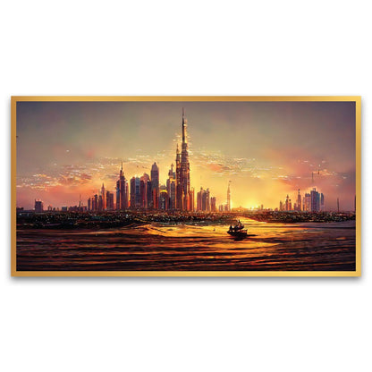 Dubai Amazing City Center Skyline with Luxury Skyscrapers Floating Frame Landscape Canvas Wall Painting