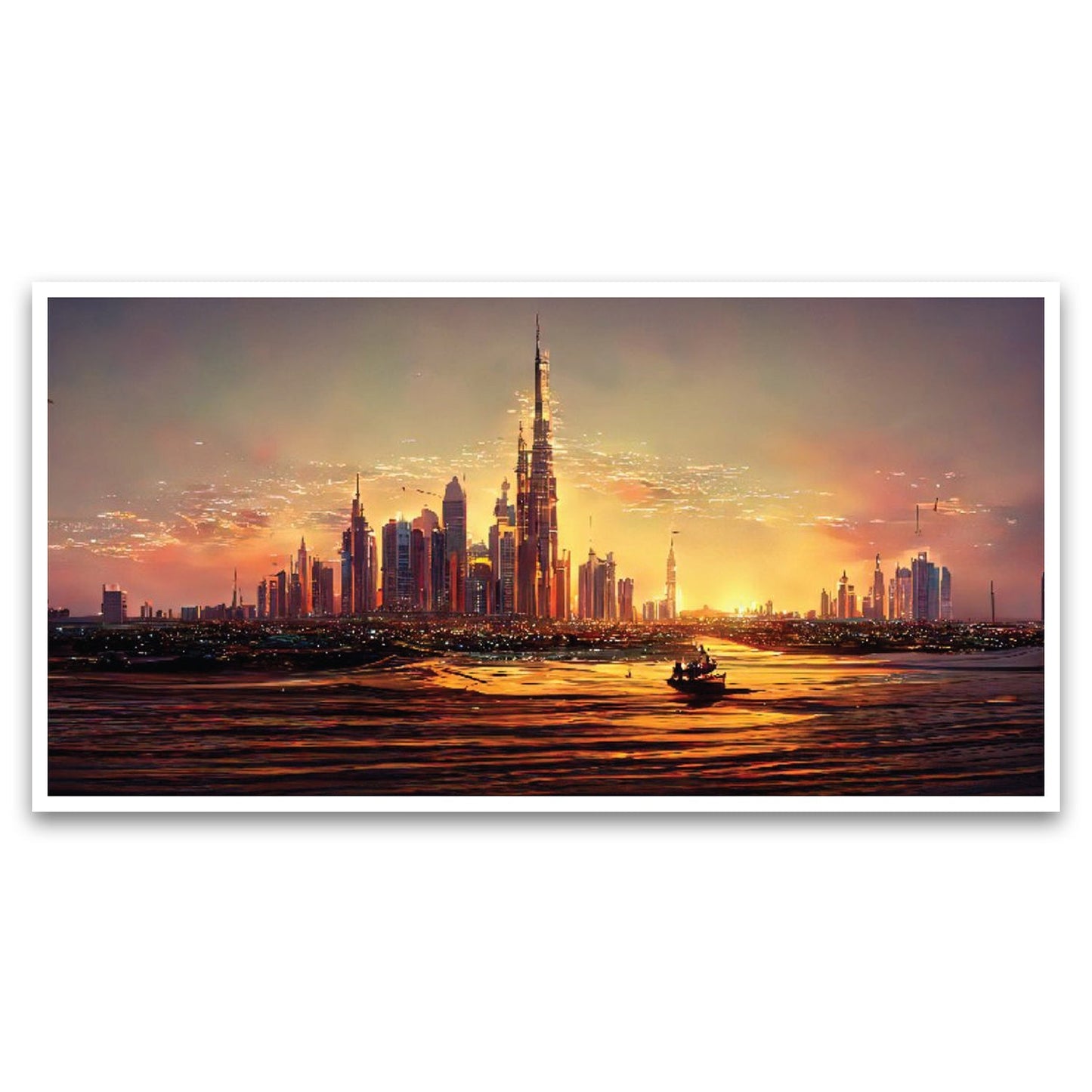 Dubai Amazing City Center Skyline with Luxury Skyscrapers Floating Frame Landscape Canvas Wall Painting