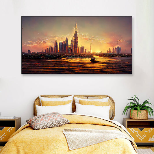 Dubai Amazing City Center Skyline with Luxury Skyscrapers Floating Frame Landscape Canvas Wall Painting