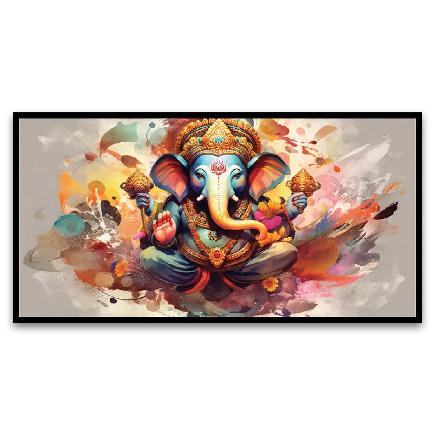 Divine Vighnaharta Lord Ganesha Canvas Floating Frame Landscape Canvas Wall Painting