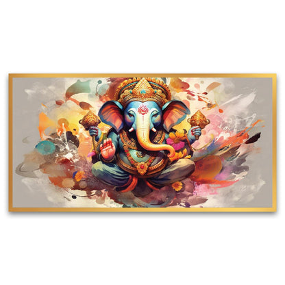 Divine Vighnaharta Lord Ganesha Canvas Floating Frame Landscape Canvas Wall Painting