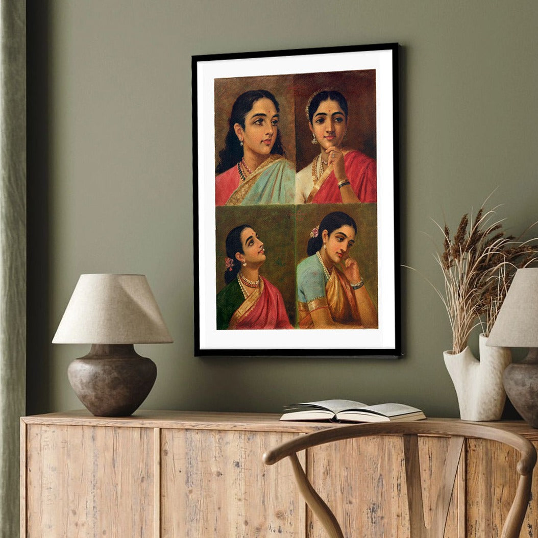 Four Portrait by Raja Ravi Varma Wall Art Print for Home Decor