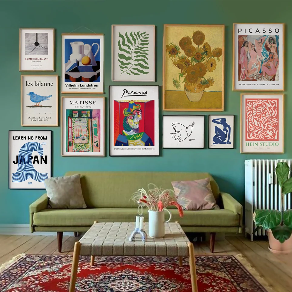 Gallery Wall Set of 12, Picasso Art, Famous Art, Wall Decor, Van Gogh Art Set, Master Art