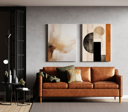 Beige Neutral Abstract & Geometric Shapes Art Duo – Wall Art Set of 2