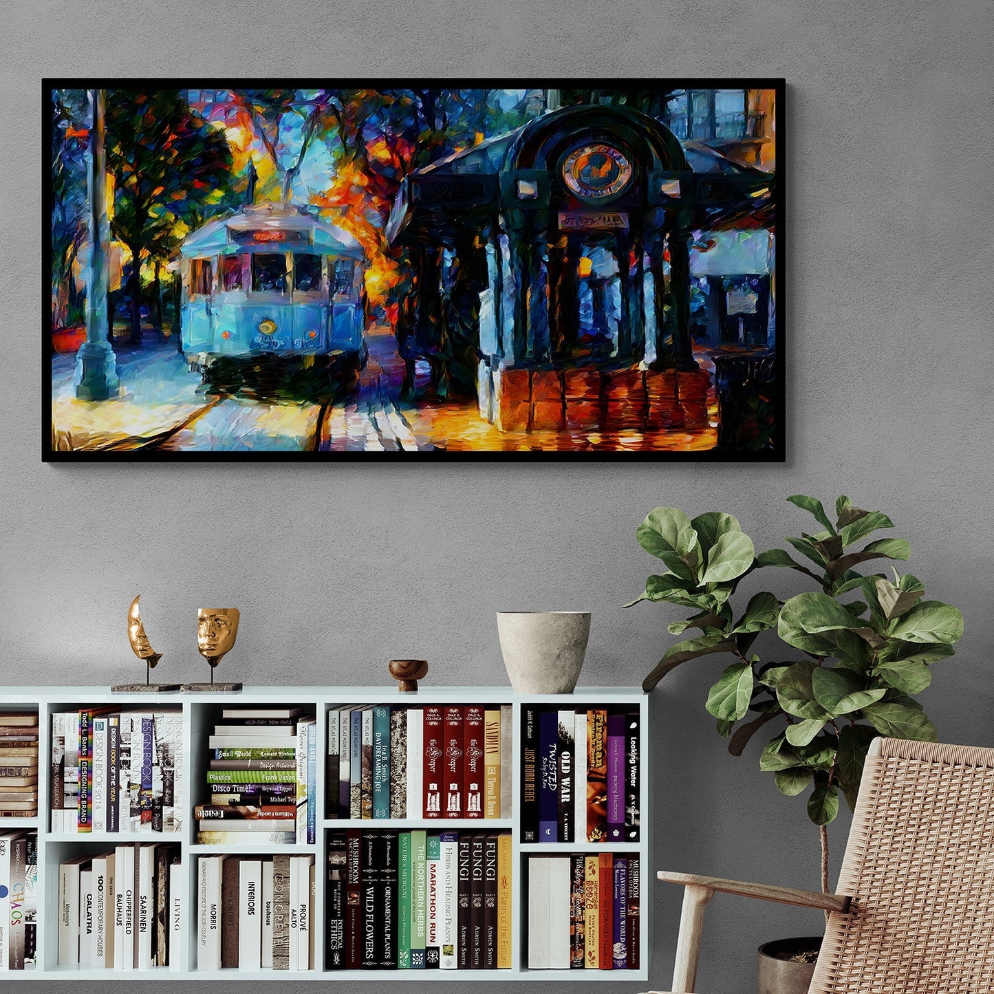 Tramway Twilight Cityscape Painting