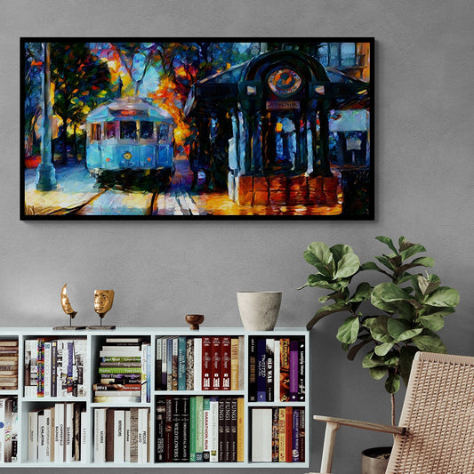 Tramway Twilight Cityscape Painting