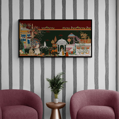 Exquisite Mughal Garden Scene Painting - Detailed Indian Art Print