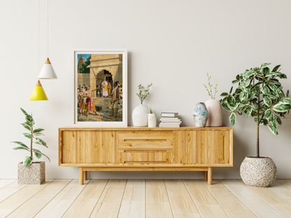 Rama breaks Shiva's bow in order to win the hand of Sita in front of the selection panel by Raja Ravi Varma Wall Art