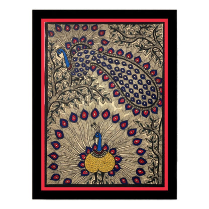 Beautiful Peacock Madhubani Painting, Framed Art
