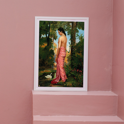 Semi-clothed woman by a river bank called Varini by Raja Ravi Varma Wall Art  for Decor