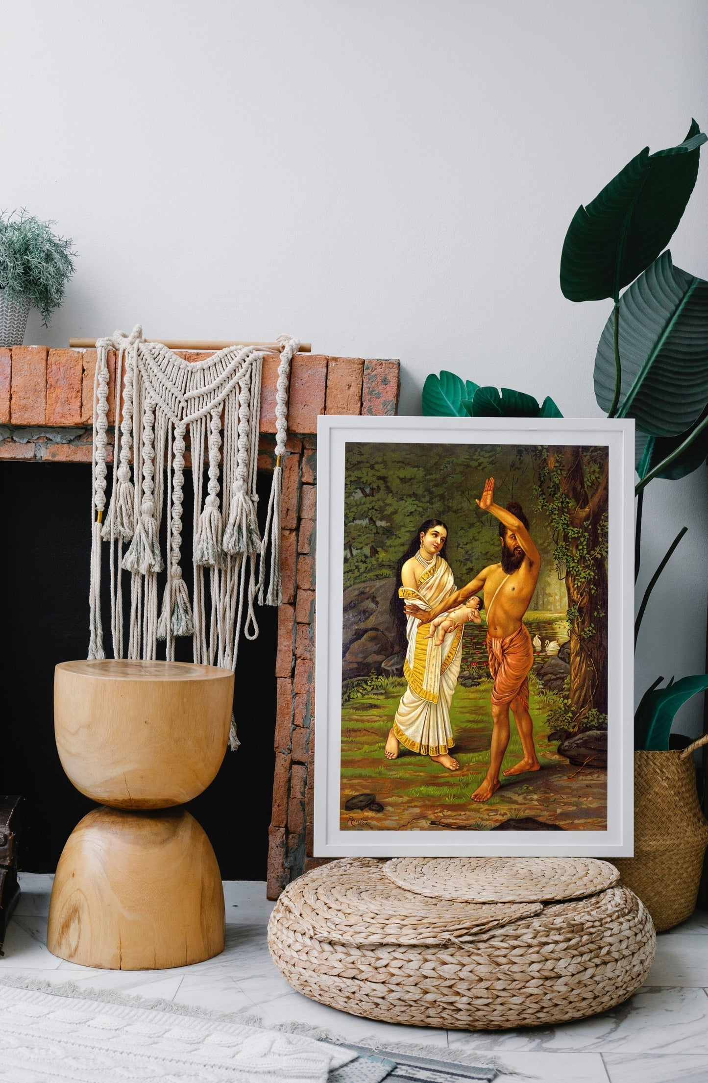 Vishwamitra rejecting his daughter Sakuntala's birth by Raja Ravi Varma Wall Art Decor