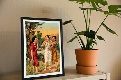 Shakuntala and her friends by Raja Ravi Varma Wall Painting for Home Decor