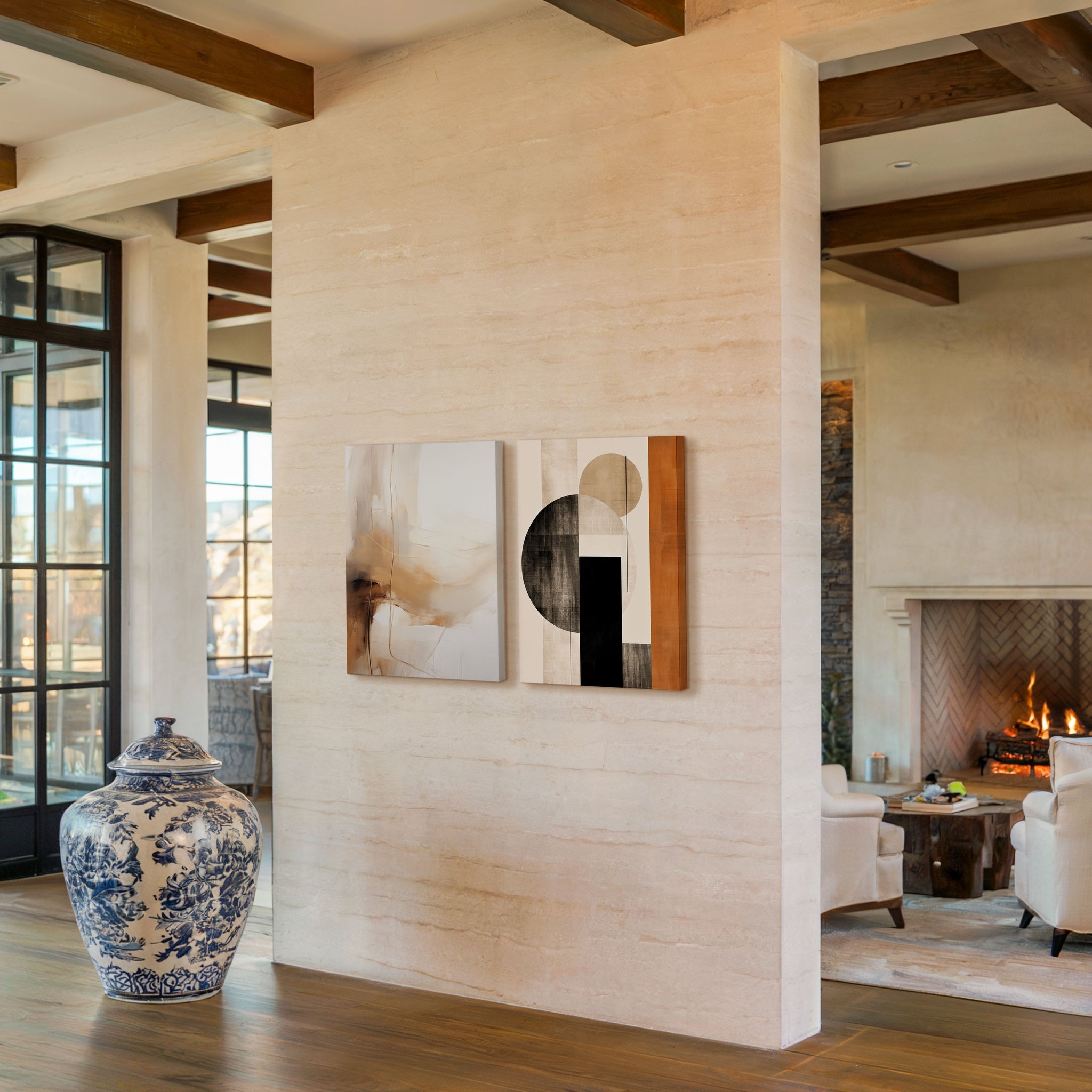 Beige Neutral Abstract & Geometric Shapes Art Duo – Wall Art Set of 2
