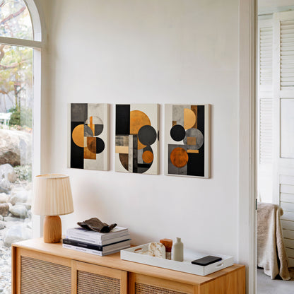 Beige and Black Modern Geometric Trio – Wall Art Set of 3