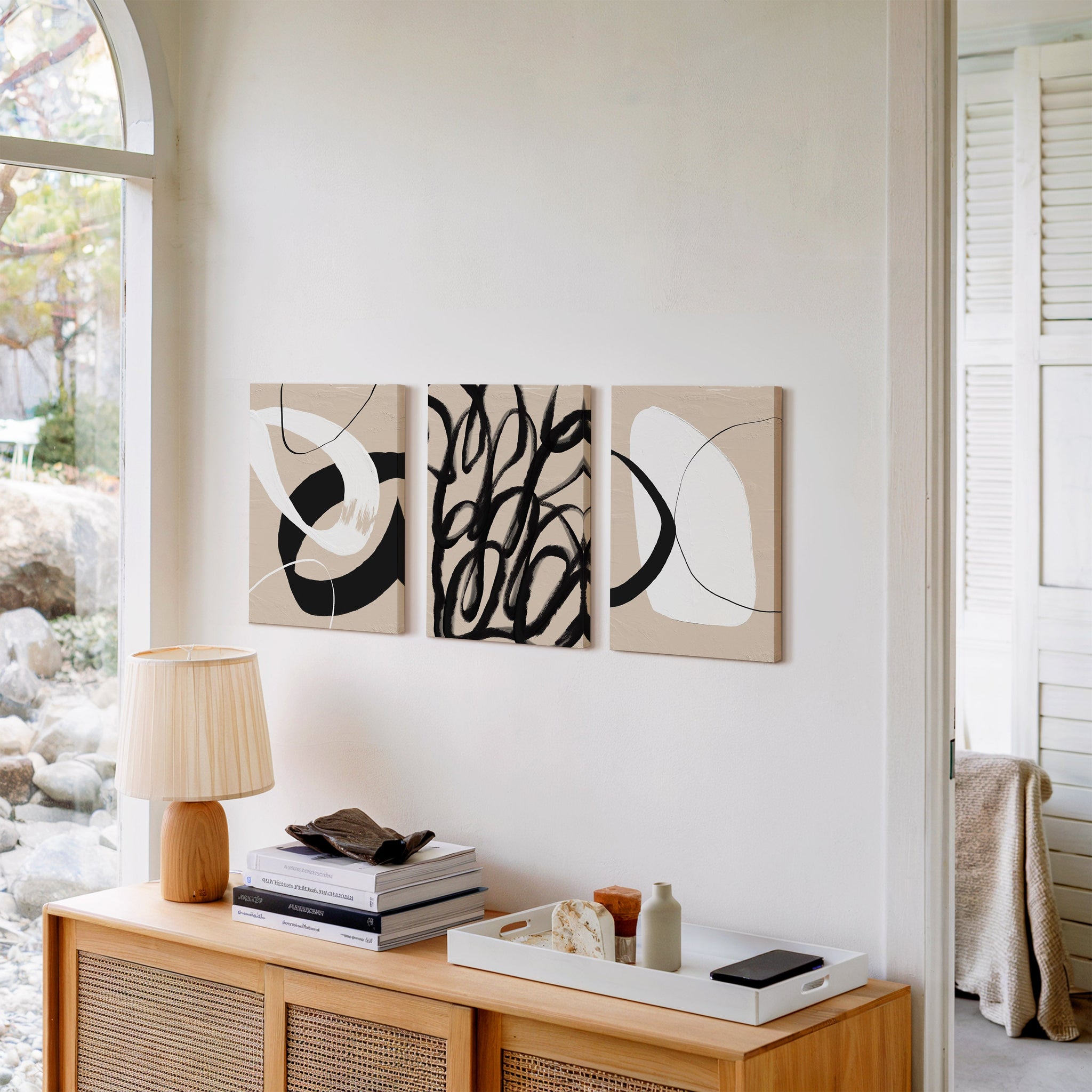 Crossings – Minimal Neutral Abstract Wall Art Set of 3