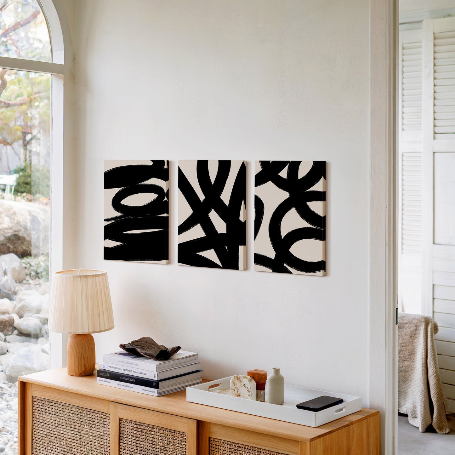 Bold Ink Loops Trio – Set of 3 Abstract Black Brushstroke Wall Art Prints