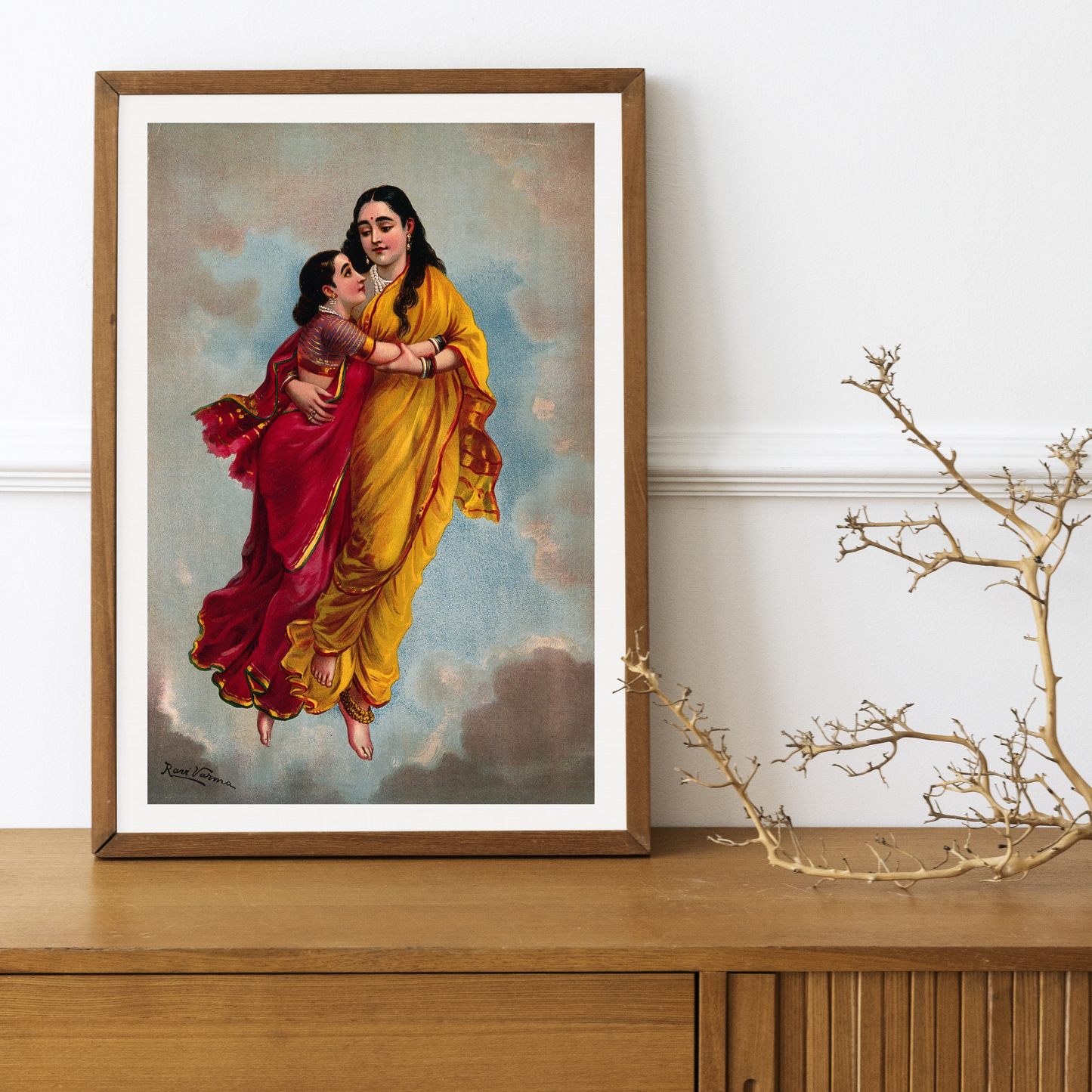Sakuntala and her mother fly towards heaven by Raja Ravi Varma Wall Art Painting for Decor